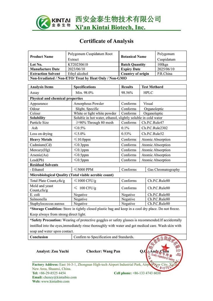 COA of 98% polydatin powder